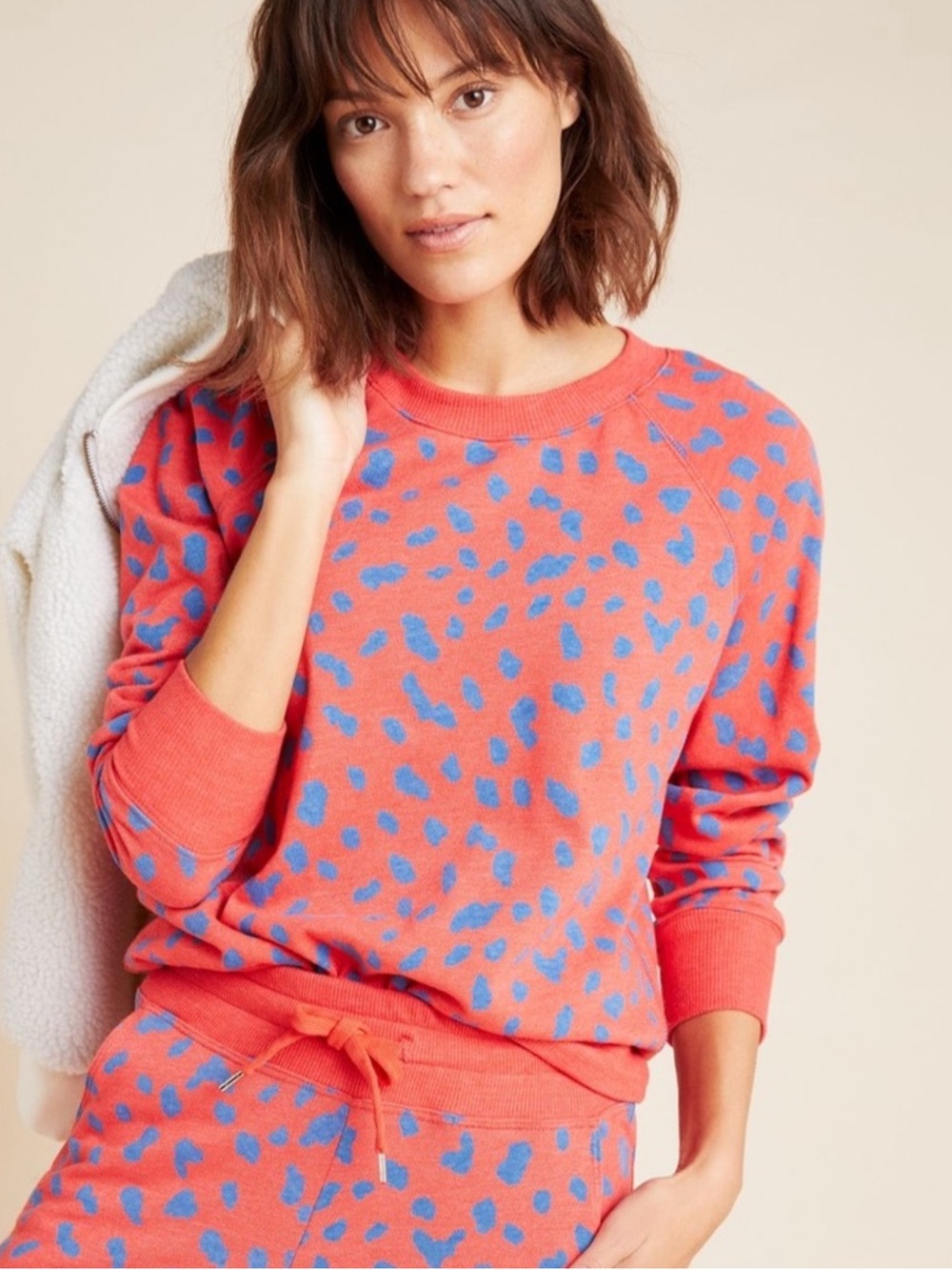 Sundry Crewneck Sweatshirt with Blue Spot Print